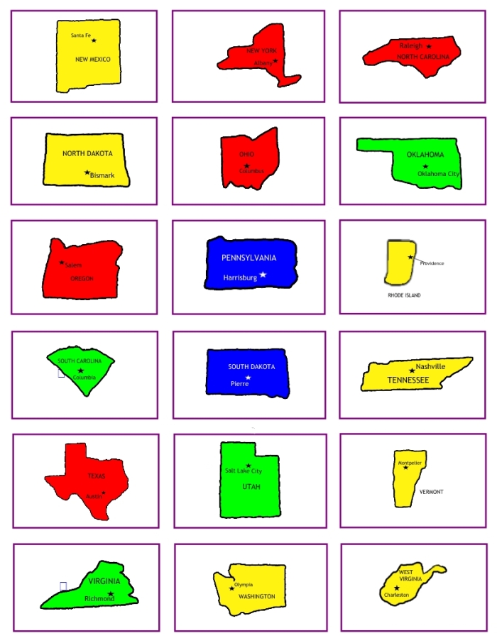 States and Capitals Flash Cards Worksheet for Fifth Grade Students Mini flash cards featuring U.S. states and capitals for Spanish learners in fifth grade
