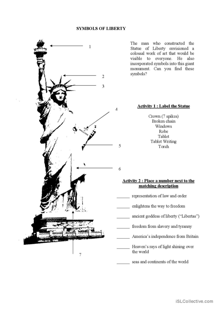 Third grade students completing a Statue of Liberty vocabulary worksheet with division practice problems