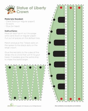 Colorful paper Statue of Liberty crown worksheet for kindergarten students