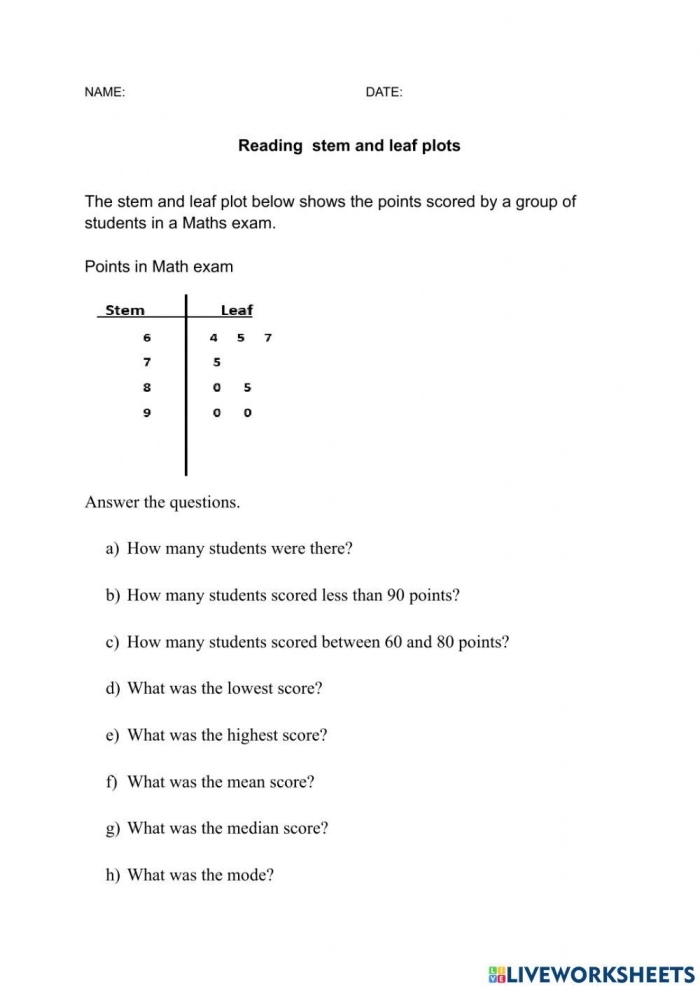Stem and Leaf Plot Math Worksheet 22 for Third Grade Students Third grade student working on a stem and leaf plot math worksheet featuring nature themed problems