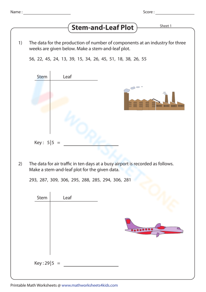 Stem and Leaf Plot Worksheet Nineteen for Third Grade Math Third grade student working on a stem and leaf plot math worksheet featuring nature themed problems