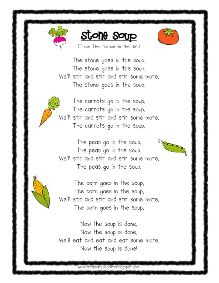 Stone Soup worksheet activity showing sharing and community for first grade geometry lessons
