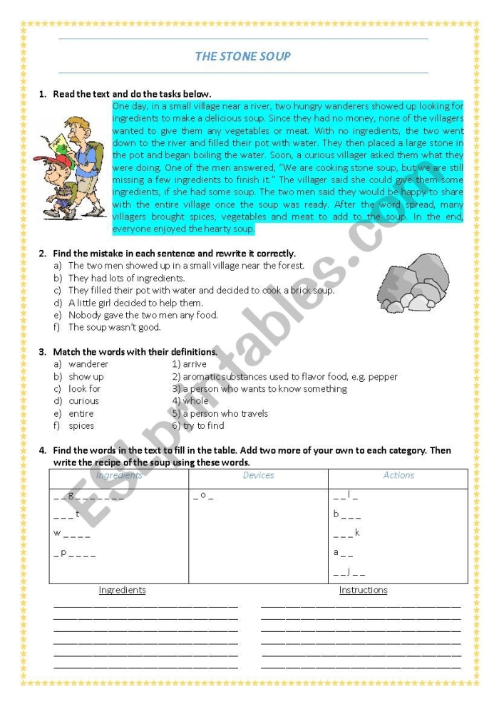 First grade students completing a Stone Soup themed geometry worksheet