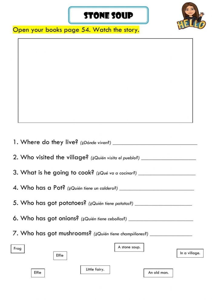 Stone Soup story illustration showing characters sharing a meal together for first grade geometry worksheet
