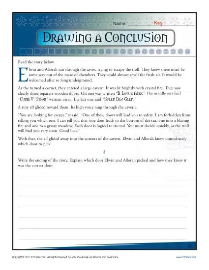 Earth and Space Science worksheet for First Grade Worksheet image for first graders focusing on story comprehension and drawing conclusions from different narratives. Story Comprehension: Drawing Conclusions Worksheet for Earth and Space Science.