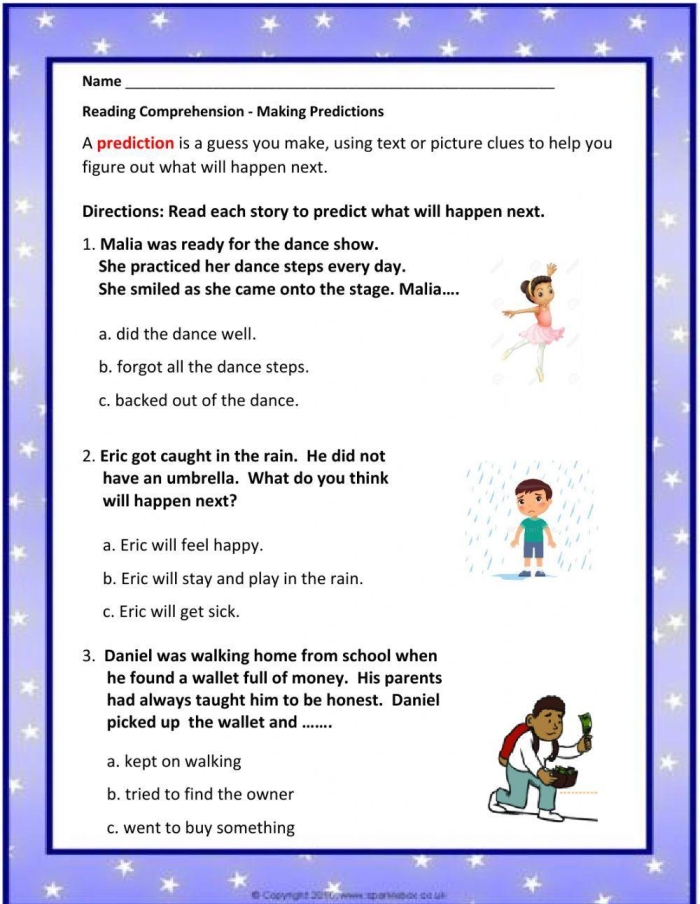 Story Comprehension: What Happens Next? worksheet image for Earth and Space Science Puppy story comprehension worksheet for second graders where students predict the next events