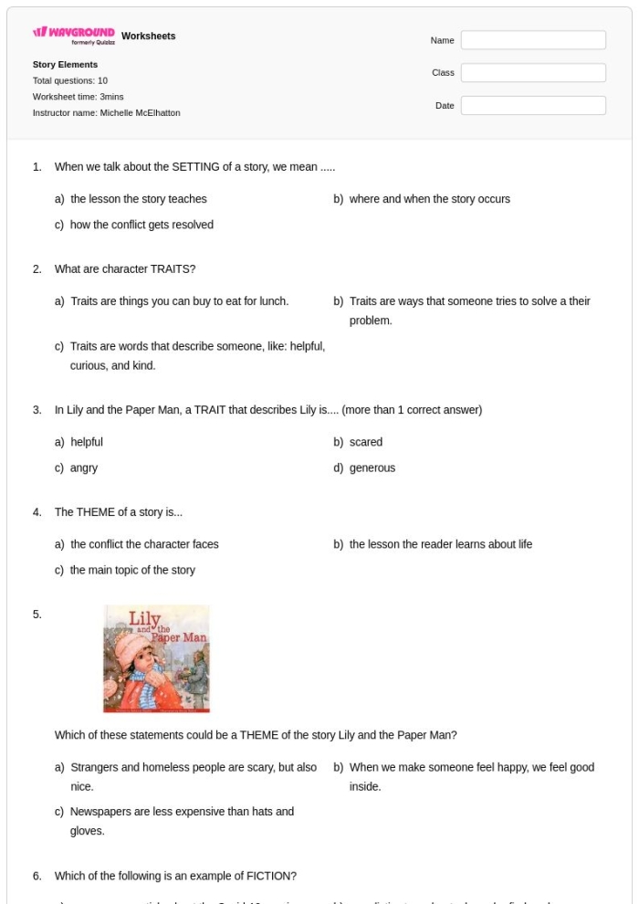 Story Elements Map Worksheet Number 18 for Primary Literacy Practice First grade story elements map worksheet for identifying characters and setting