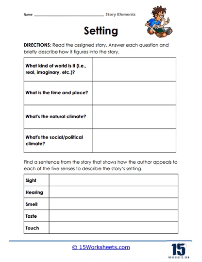 Reading worksheet for Third Grade Worksheet featuring story elements in sentences for third-grade reading. Story Elements in Sentences Worksheet for Third Grade.