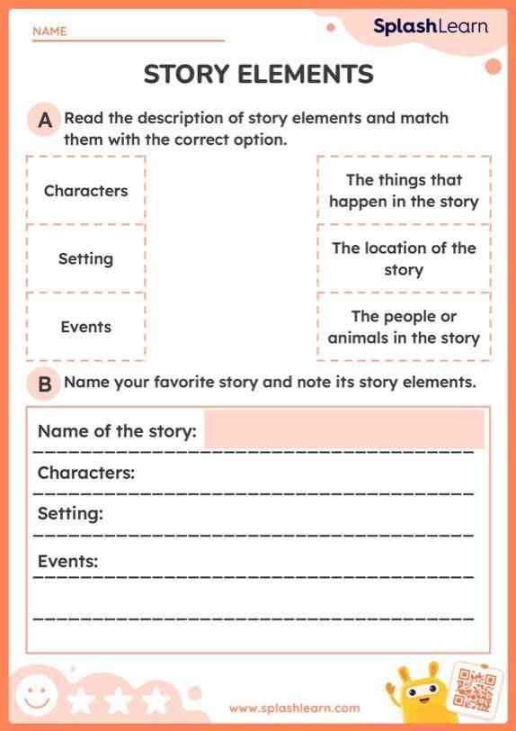 Story Elements worksheet for first graders focusing on comparing and contrasting stories