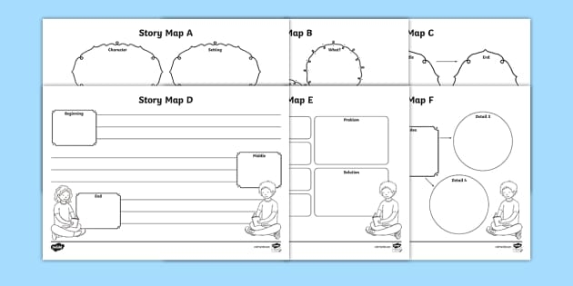 Story map graphic organizer template for kindergarten students to write words or draw pictures