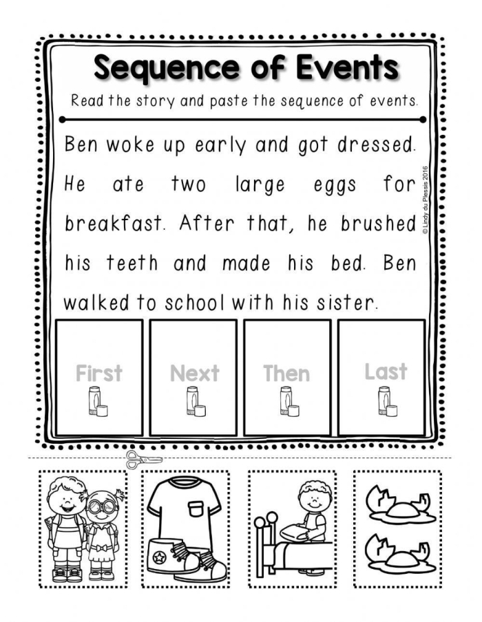 Children engaged in a story sequencing activity with Selena's Bicycle worksheet