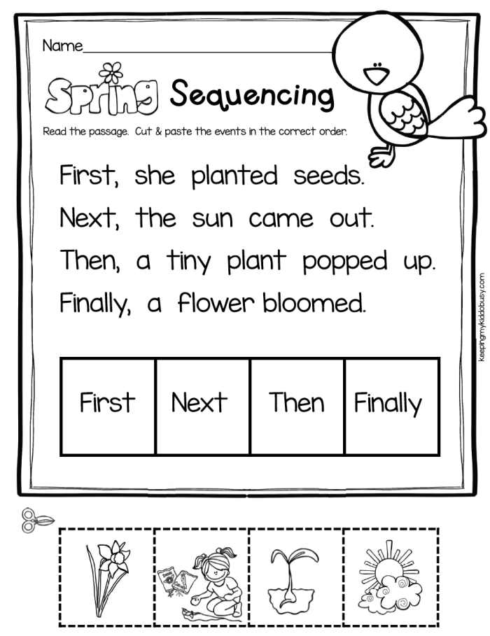 Children engaged in story sequencing with Selena's Bicycle worksheet