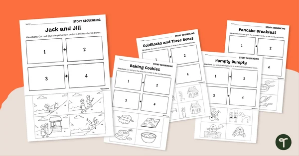 Worksheet for story sequencing activity featuring roller skating friends in a neighborhood