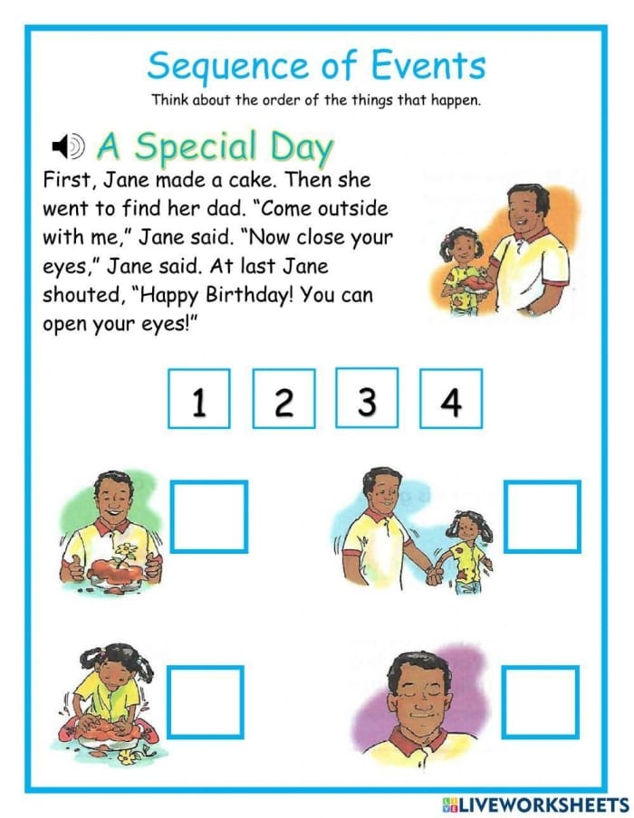 Worksheet for second graders to practice story sequencing and improve reading skills