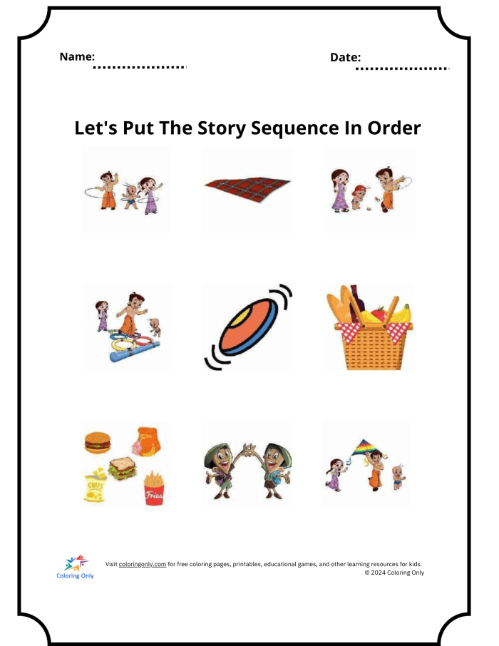 Second grade students arranging story events in the correct order on a summer themed worksheet
