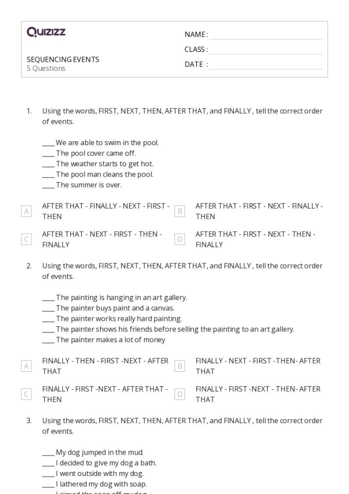 Worksheet illustrating story sequencing with Selena's bicycle for fourth graders