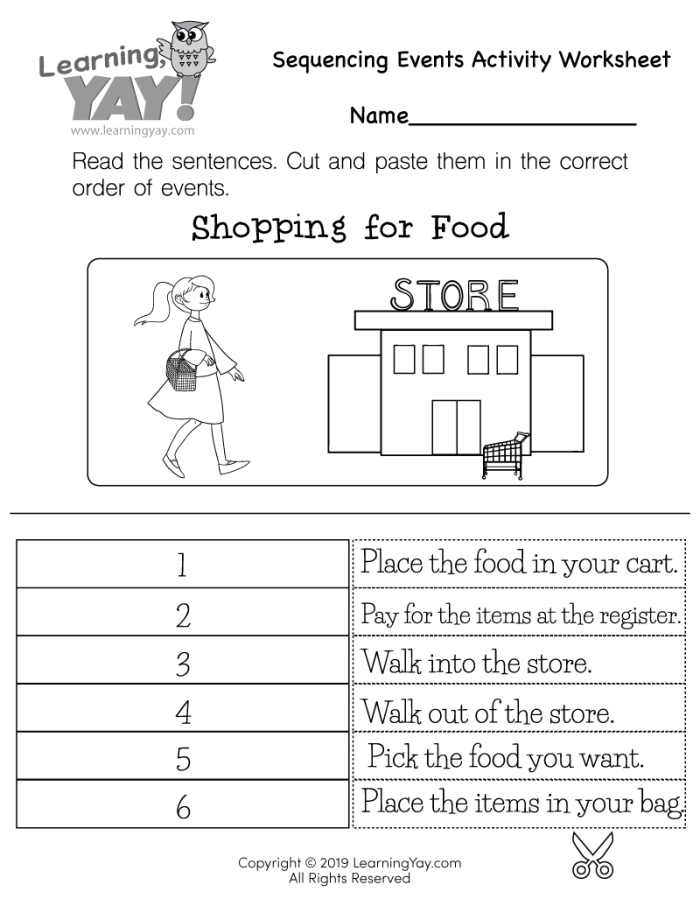 Worksheet for story sequencing featuring Selena and her bicycle
