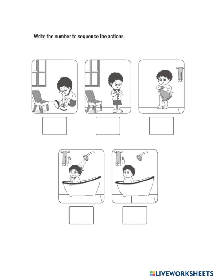 Children engaging with the Story Sequencing worksheet about Selena's Bicycle
