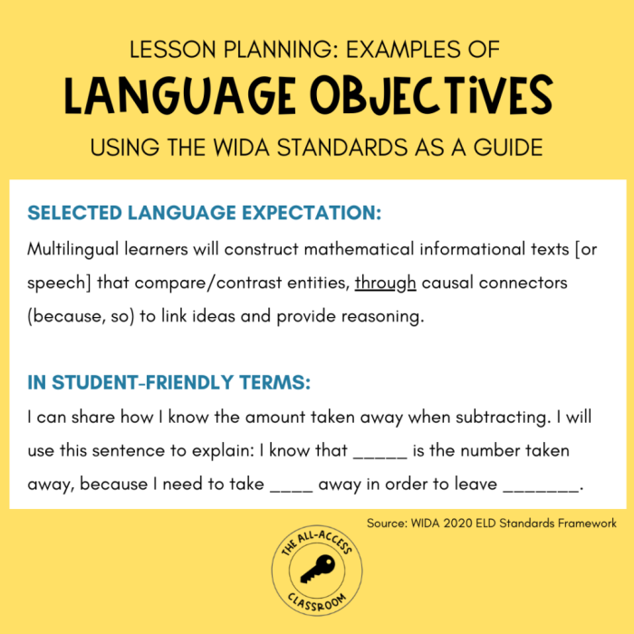Printable guide for teachers on creating student-centered language objectives