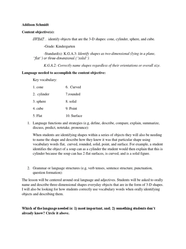 Printable worksheet for developing student-facing language objectives