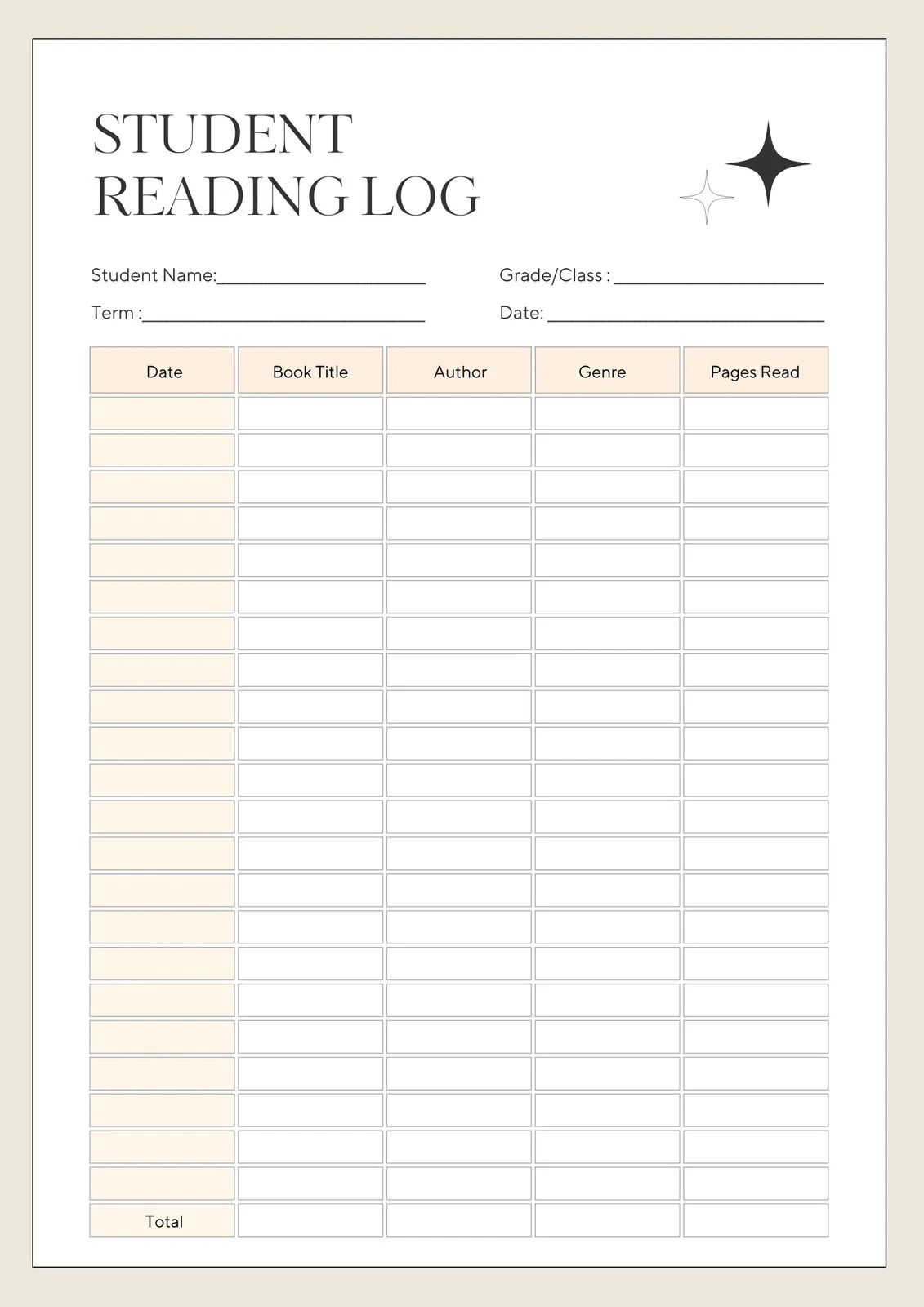 Independent reading log worksheet for primary students to record and summarize their daily books