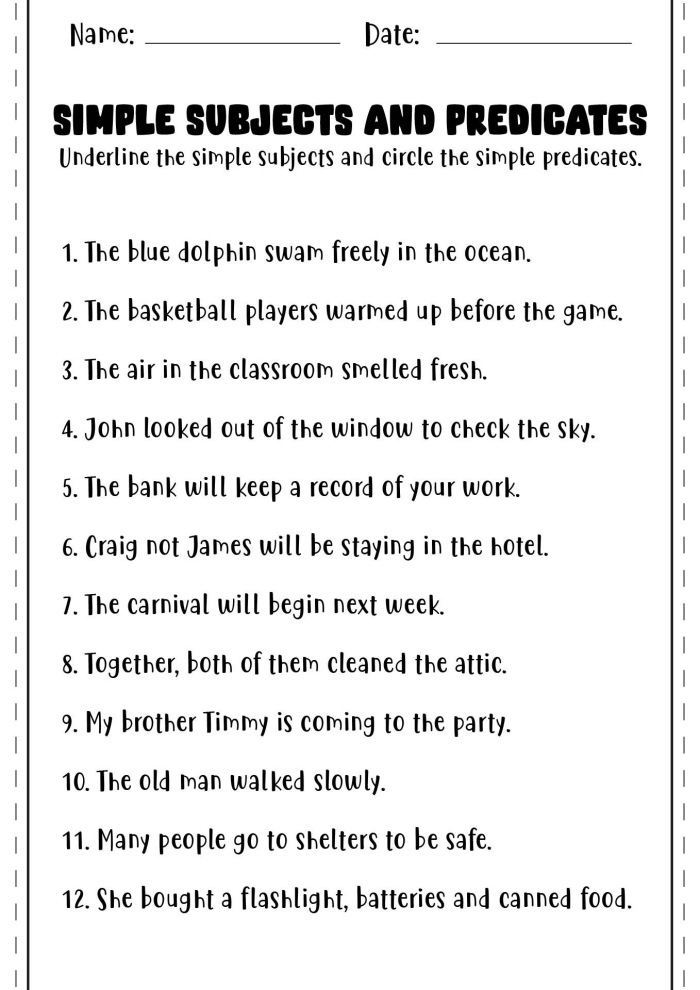 Identifying Subjects and Predicates Worksheet for Fourth Grade Students 13 Fourth grade student worksheet identifying subjects and predicates in sentences number thirteen