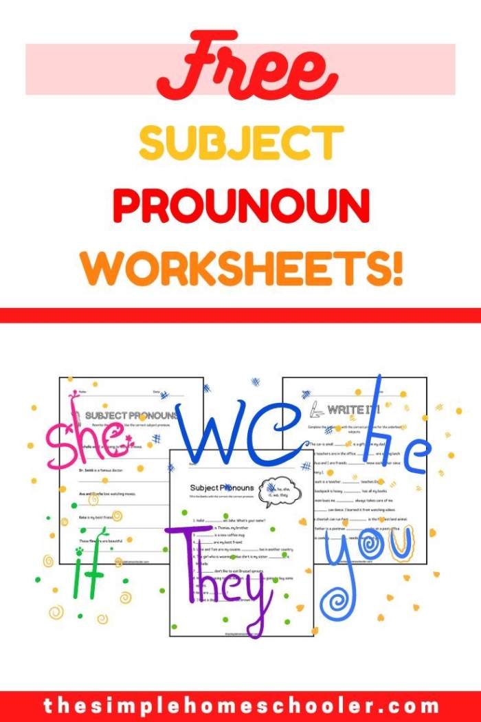 Subject Pronouns for Kids Worksheet 20 Practice Page Colorful first grade worksheet featuring subject pronouns with engaging graphics for 20th lesson