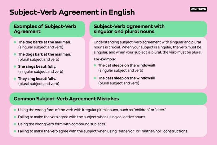 Third grade grammar worksheet showing subject-verb agreement practice exercises with sentence completion activities