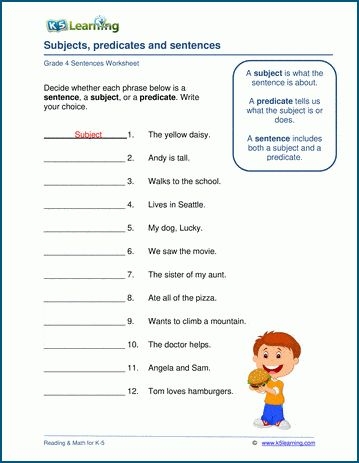 Grammar practice identifying subjects and predicates worksheet 17 Fourth grade worksheet for identifying subjects and predicates in sentences 17