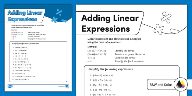 Subtract Linear Expressions worksheet for seventh-grade algebra practice Worksheet featuring subtraction of linear expressions for seventh-grade students