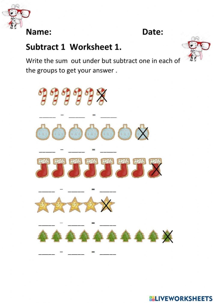 Subtract One Assessment Worksheet for Pre-K Writing Practice 4 Pre-K student working on a Subtract One Assessment worksheet by crossing out objects