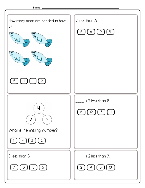 Subtract One Assessment Worksheet 11 for Pre-K Math Practice Pre-K student working on a Subtract One Assessment worksheet for early math skills