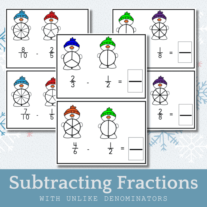 Subtracting Fractions with Like Denominators Fourth Grade Math Practice Worksheet A fourth grade worksheet showing subtraction problems with fractions that share common denominators
