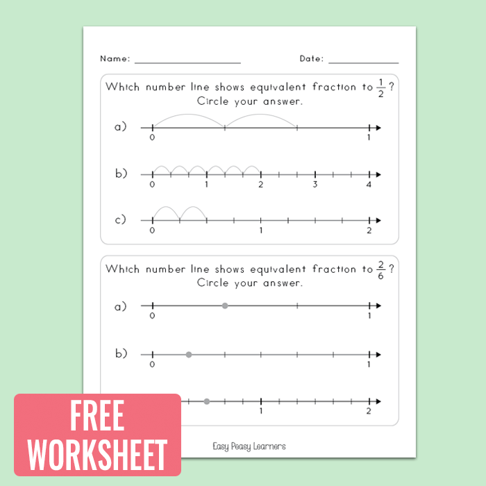 Worksheet illustrating subtracting fractions on a number line for fourth graders