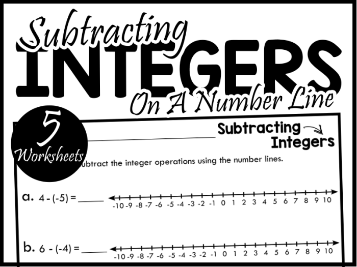 Subtracting Integers Using Number Lines worksheet for Seventh Grade