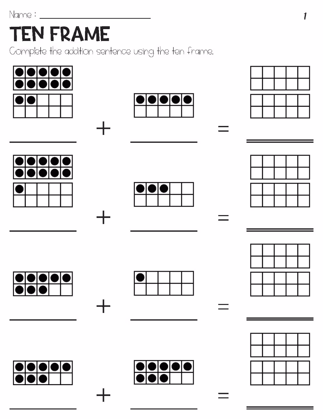 Subtracting Within 20 Using Ten Frames: Missing Numbers worksheet for first graders Worksheet featuring ten frames for practicing subtraction within 20 and finding missing numbers