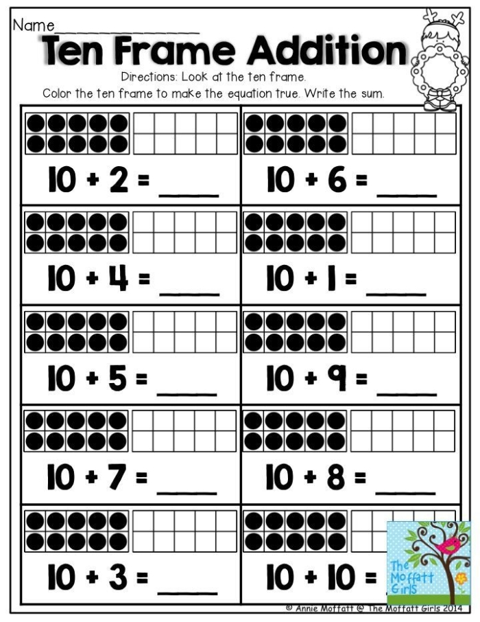 Friendly subtraction worksheet for first graders focusing on ten frames Worksheet for practicing subtraction within 20 using ten frames with missing numbers