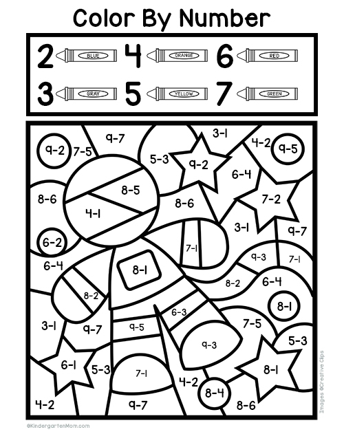 Elephant in need of color, featuring a subtraction color by number activity for first graders