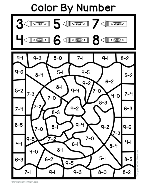 Colorful subtraction worksheet featuring a sad elephant needing help