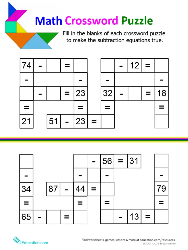 Engaging two-digit subtraction crossword activity for young learners Subtraction crossword worksheet for second graders focusing on two-digit problems