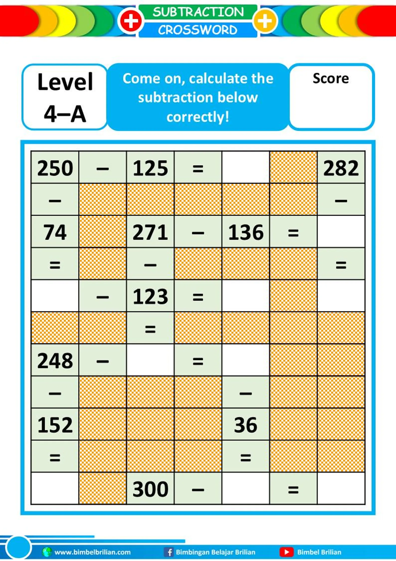 Engaging and fun subtraction crossword activity for young learners Two-digit subtraction crossword worksheet for second graders' practice