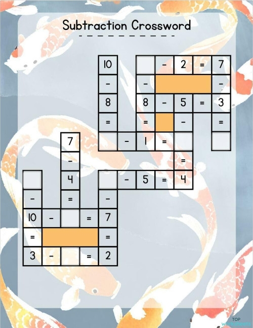 Engaging subtraction crossword for reviewing math concepts in a fun way Subtraction crossword worksheet for second graders focusing on two-digit subtraction skills
