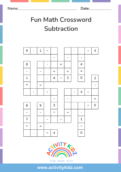 Fun subtraction crossword activity for enhancing math skills in a creative format Subtraction crossword worksheet designed for second graders to practice two-digit subtraction in an engaging way