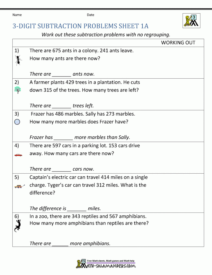 Engaging worksheet image showcasing kids solving subtraction problems through word scenarios Subtraction Fact Word Problems worksheet for second graders practicing mental math
