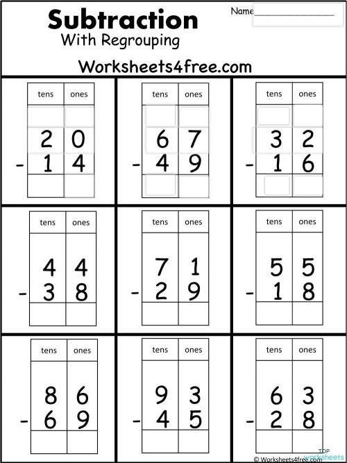 Subtraction with Regrouping worksheet for second graders to practice their skills