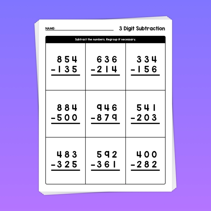 Subtraction with regrouping worksheet for second graders to practice their skills