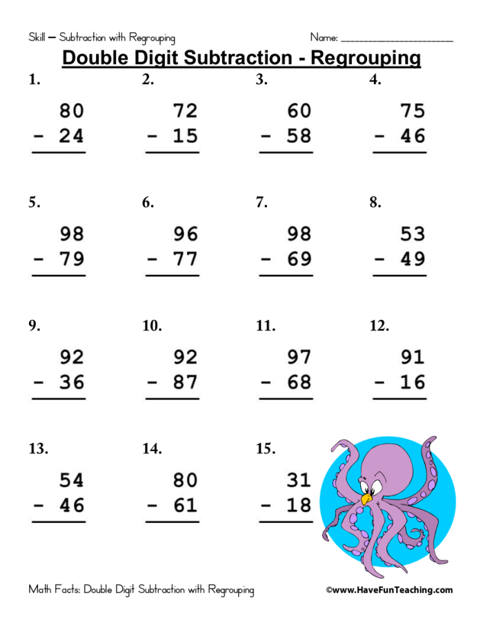 Subtraction with Regrouping: Focus on the Fundamentals for Fourth Grade Students practicing subtraction with regrouping in a math worksheet