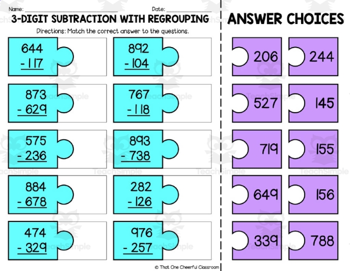 Focus on the fundamentals of subtraction: Regrouping worksheet for students Worksheet for practicing subtraction with regrouping in fourth grade math