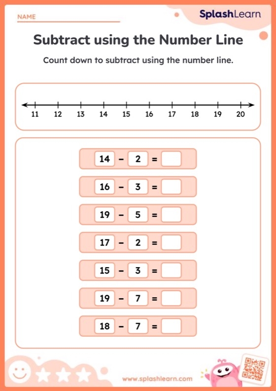 Second grade math worksheet showing subtraction problems within 20 for student assessment and skill evaluation