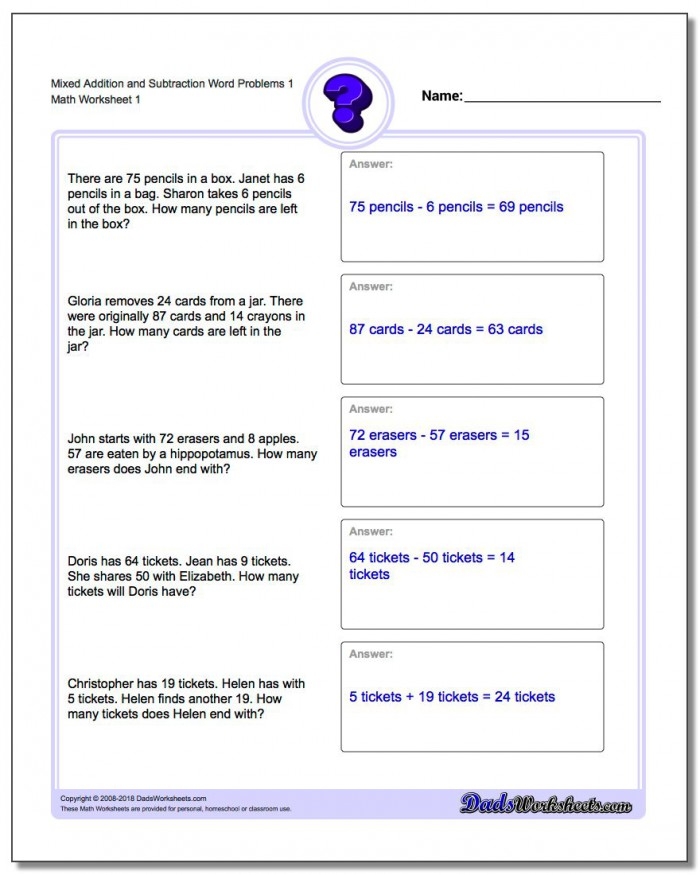 Patterns worksheet for Second Grade Students working on subtraction fact word problems in a fun worksheet. Engaging second graders with mental math challenges through word problems.